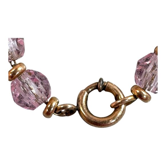 Vintage Simmon Pink Graduated Glass Bead Necklace Gold Clasp Signed 17.5" RARE - Picture 7 of 8